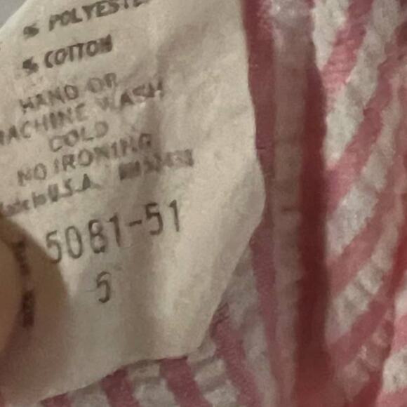 Vintage 90s Junior Wiz Pink & White Seersucker Sundress with Eyelet Trim Size 5 - Picture 11 of 13